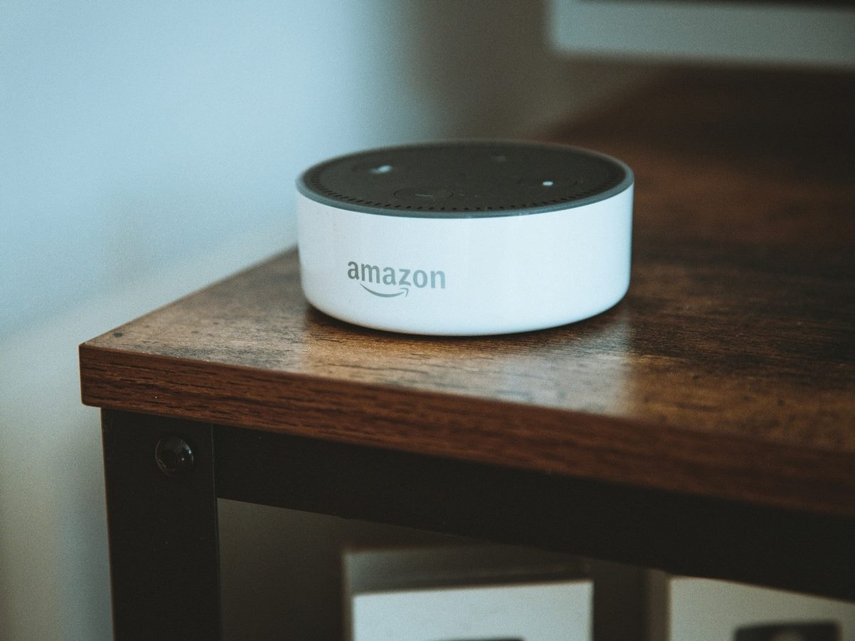 White-colored Amazon Alexa.