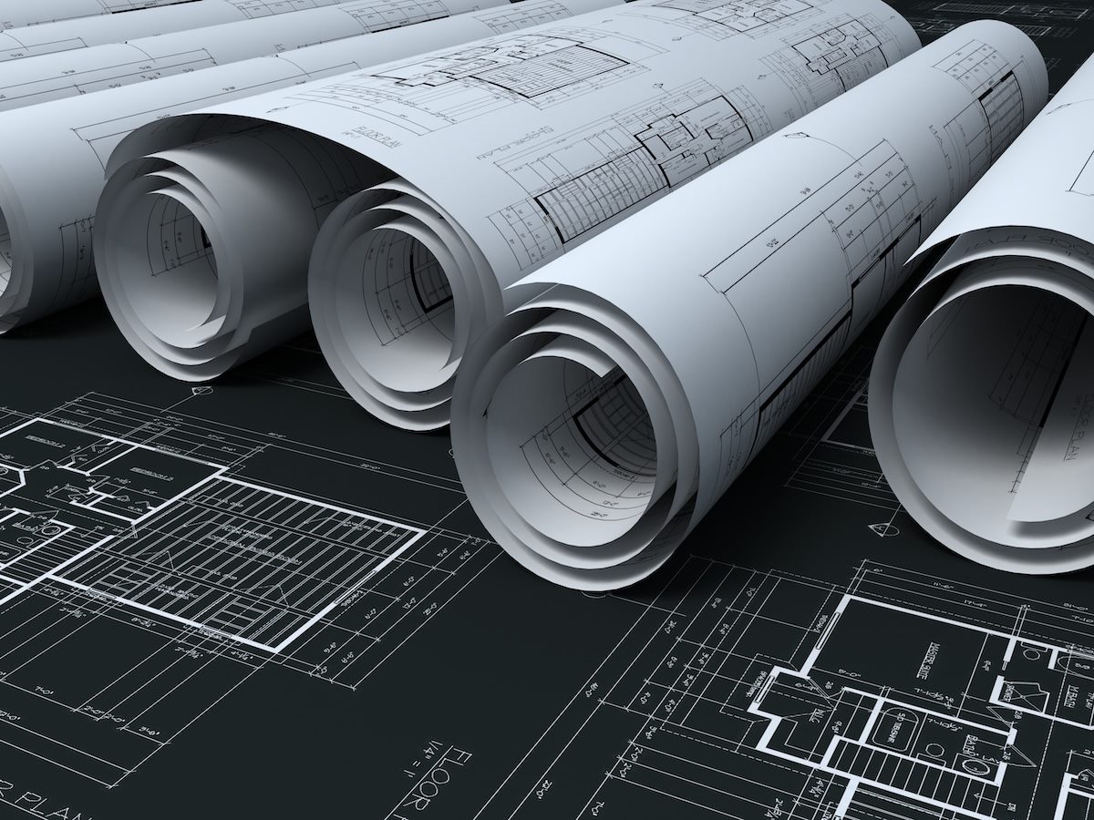rolled up architecture blueprints