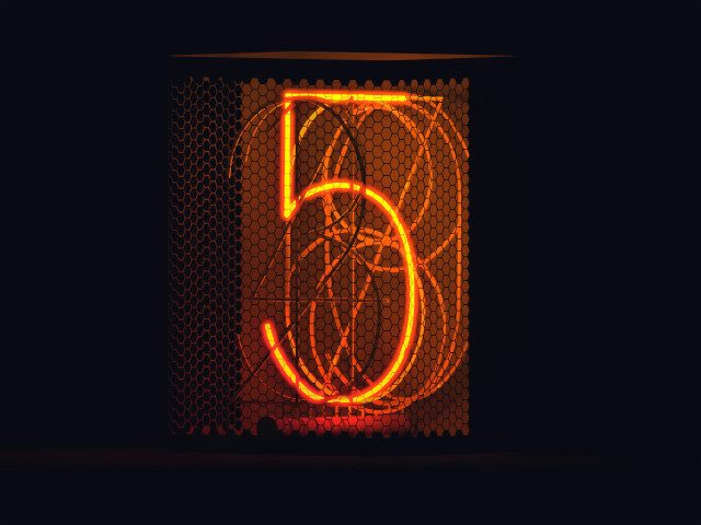 An illuminated sign with the number 5.