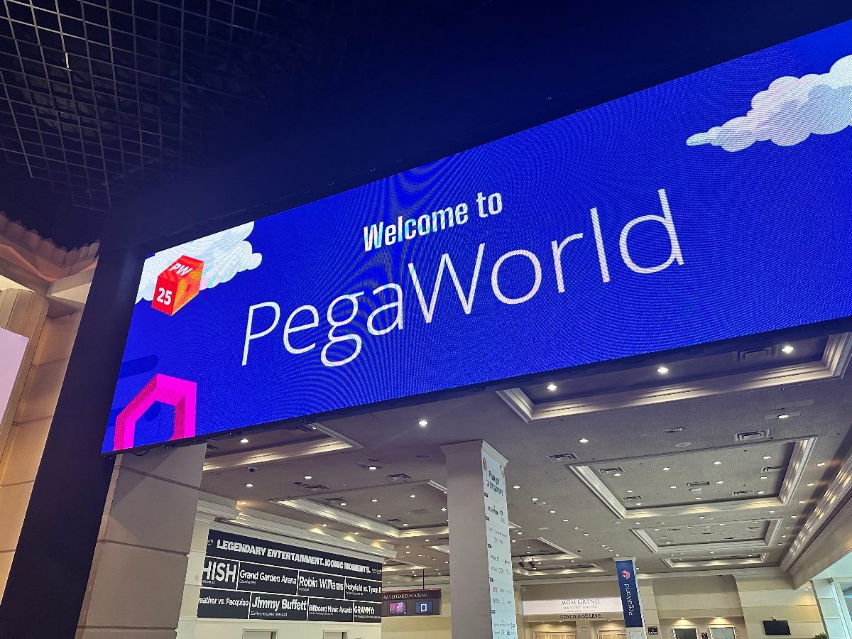 PegaWorld banner at Pega's industry conference June 2025.