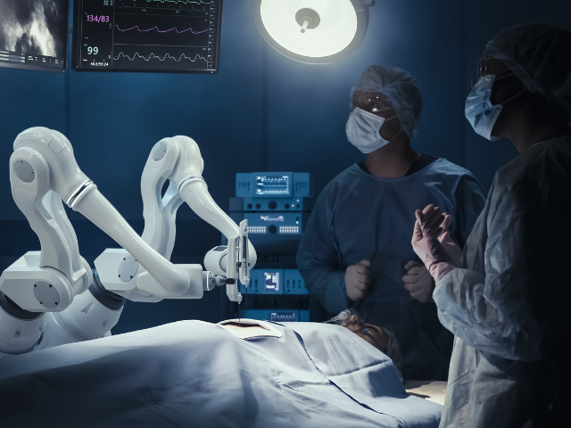 A surgeon working alongside a robot