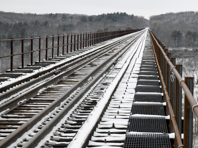 Vintage railroad train tracks and bridge.