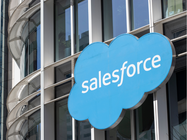 The Salesforce sign on a high-rise building 