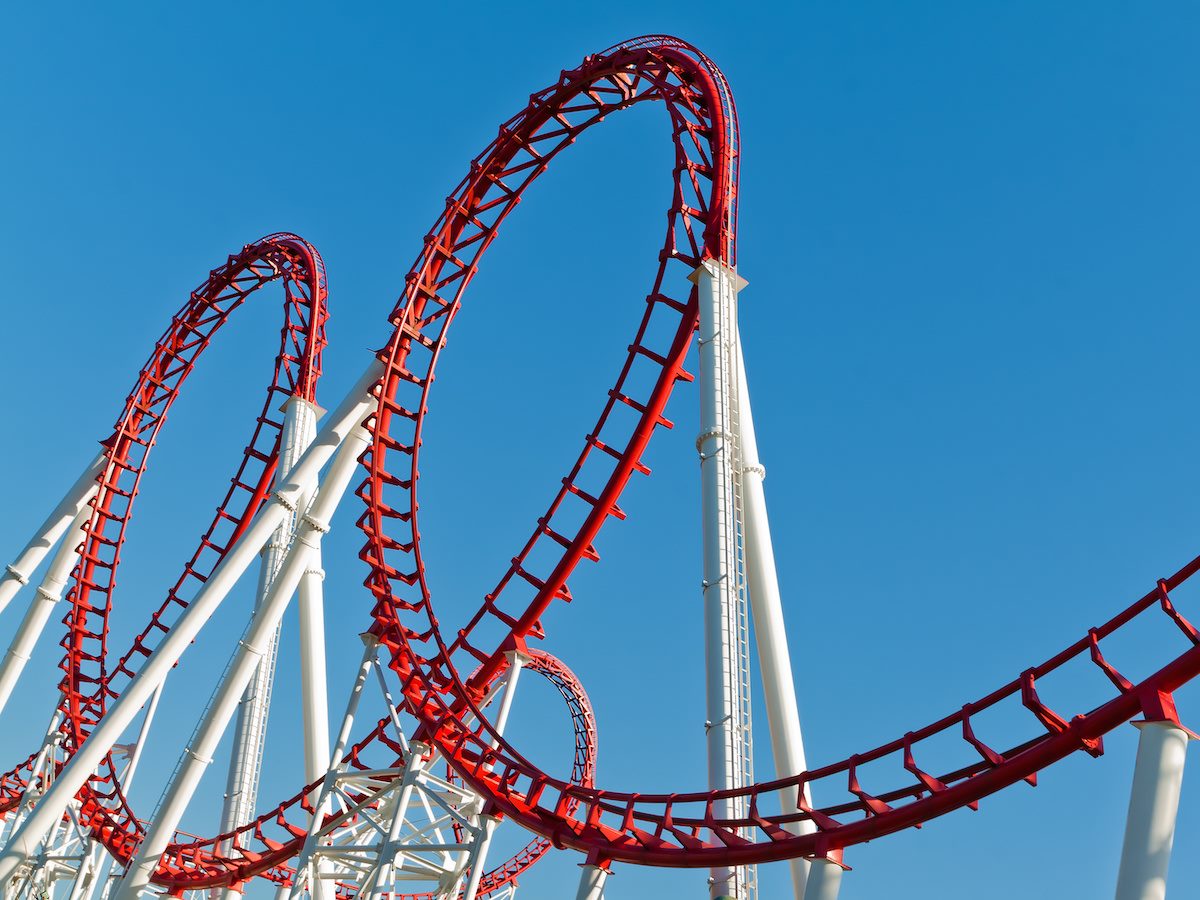 A looping roller coaster 