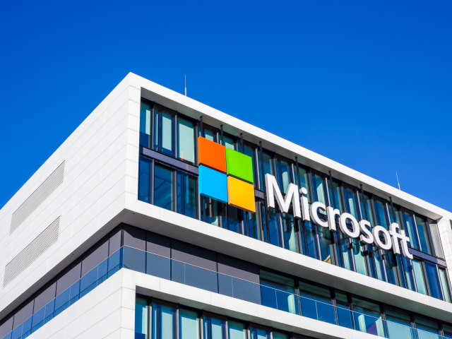 Microsoft logo at office building, Munich Germany