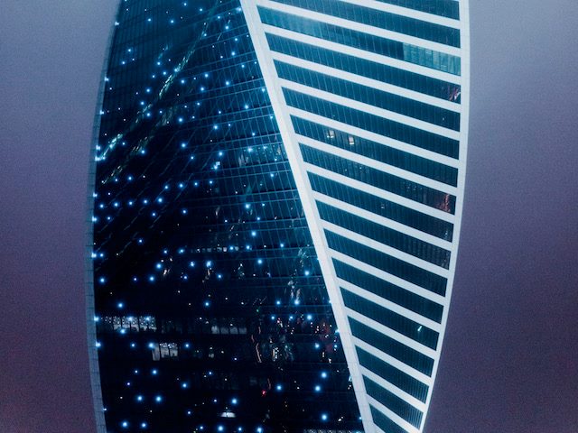 office building shaped  like a double helix