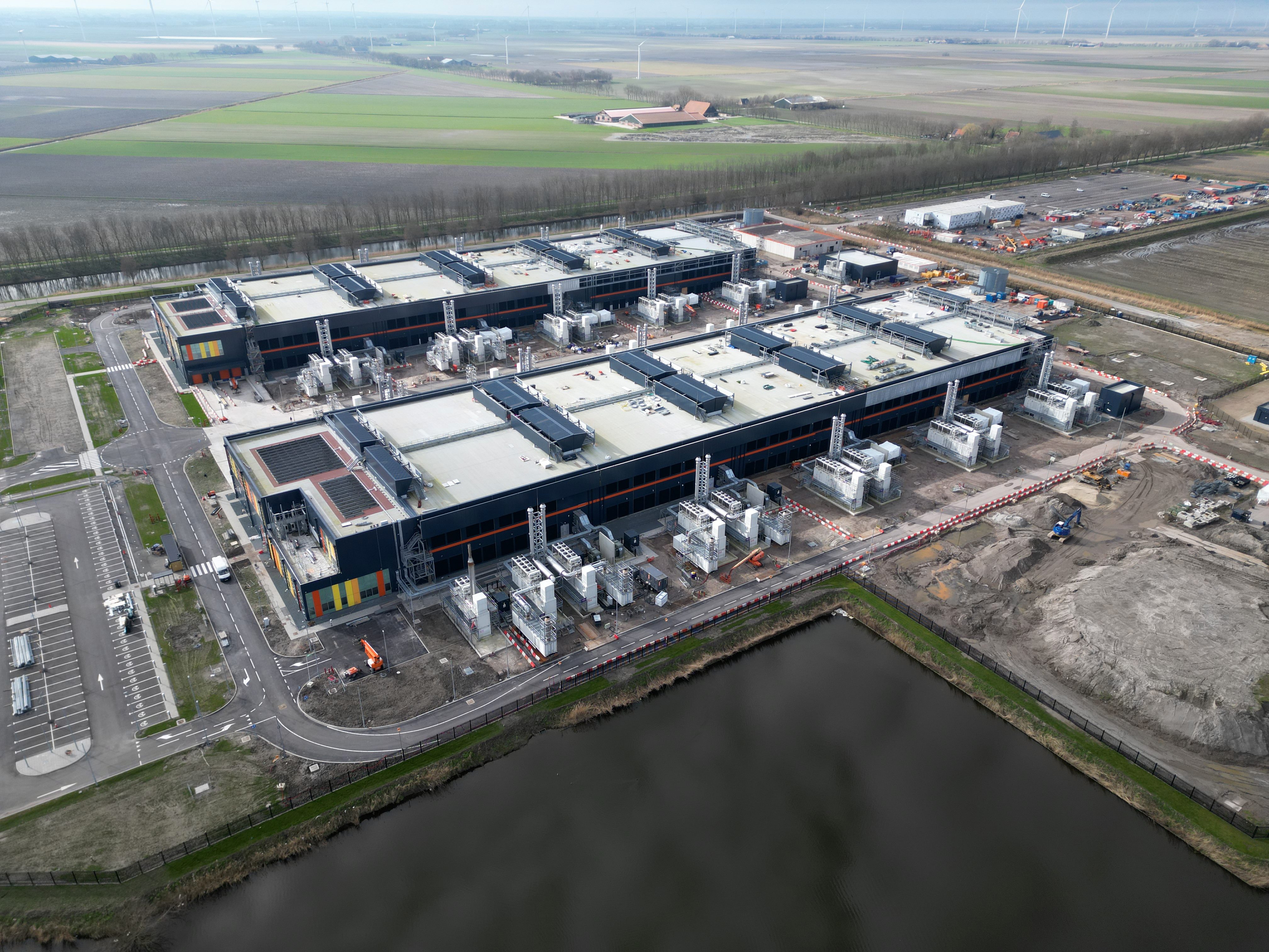 Aerial view of a large datacenter in Noord Holland, The Netherlands