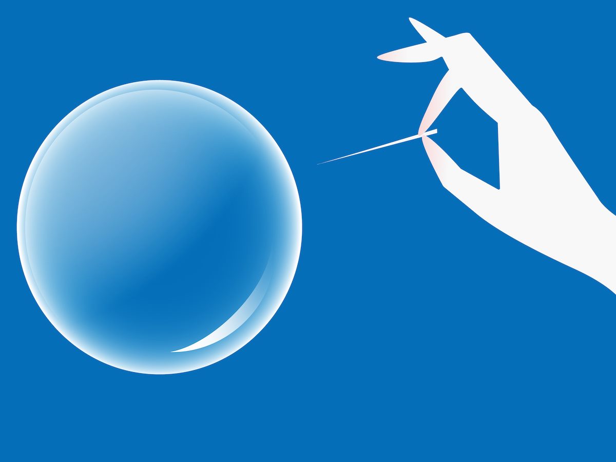 illustration of a person trying to pierce a bubble with a needle